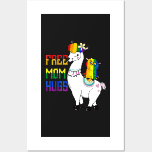 Free Mom Hugs LGBT Llama Mama Pride Shirt Rainbow Posters and Art